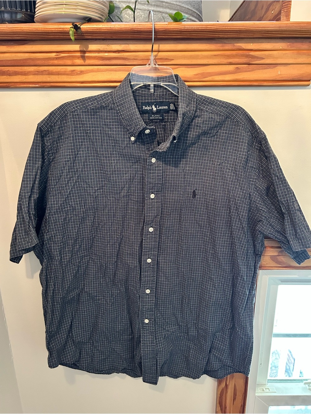 Ralph Lauren Navy and White Micro-Check Short Sleeve Button-Down Shirt